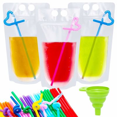 밀짚과 손잡이를 가진 500ml 750ml 투명한 음료 액체 포장 주머니
